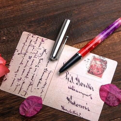 Jinhao Acrylic Extra Fine Fountain Pen Stainless Steel Cap Smooth Writing Ink Pen for Office School - Gradient Red