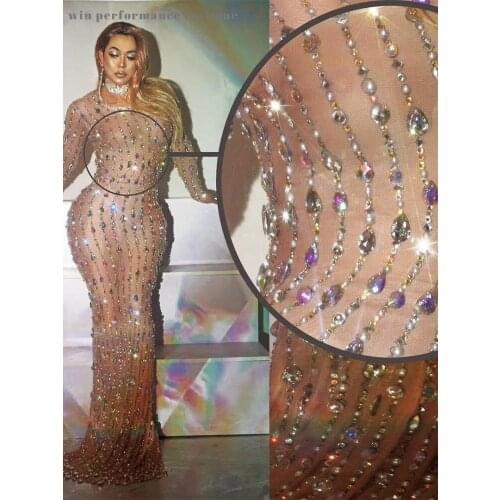 Sexy Shining Festival Rhinestones Costume Evening Dress Full Diamonds Mesh Stretched Birthday Celebrate Outfit Stage CLothing