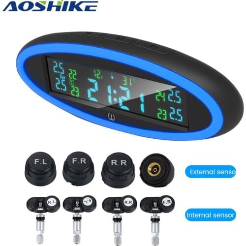 AOSHIKE Car Tire Pressure System TPMS 12V LCD Colorful Charger With OBD Auto Security Alarm Internal Sensor ACC USB Tyre externa