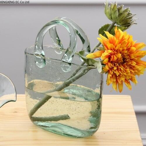Nordic Creative Shopping Basket Vase Glass Transparent Living Room Flower Arrangement Vase Dining Table Decoration Gradient Vase