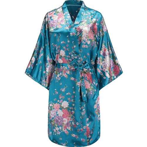 Cherry Blossoms Floral Kimono Robe Satin Bridal Bridesmaid Wedding Robes Bathrobe Sexy Robes for Women