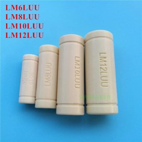 4pcs Gray LM6LUU LM8LUU Solid Polymer LM10LUU LM12LUU Linear Bearing Bushing ID 6/8/10/12mm for Prusa DIY CNC Motion