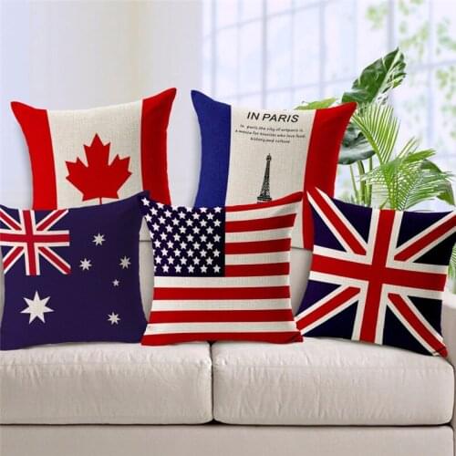 High Quality National Flag Style Decorative Cushion Cover English Usa French Paris Printed Throw Pillow Case Almofadas Cojines