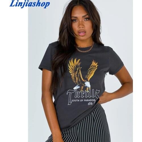2021 new T-shirt all Eagle Womens printed T-shirt loose fun letter printing Harajuku loose casual chic short-sleeve tops