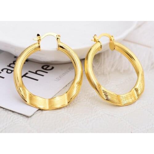 Annayoyo African Jewelry Charming Designs Dubai Yellow Gold Color Cooper Girls Dangle Earrings