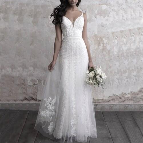Modern New 2020 Romantic Gorgeous Long Mermaid Wedding Dresses Beading Lace Bridal Gown Custom Made Appliques