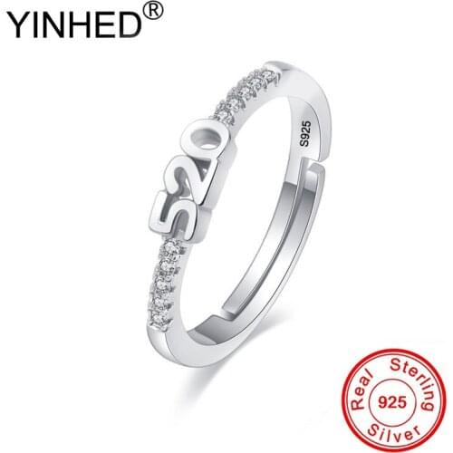 YINHED Fashion New Number 520 Ring 925 Sterling Silver Open Ring Adjustable Size Finger Ring Jewelry Women Birthday Gift ZR616