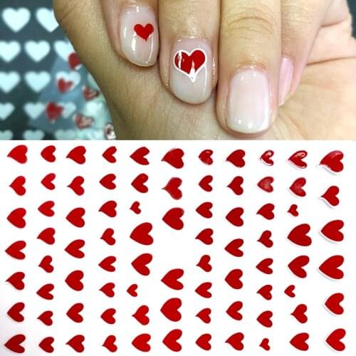 1pcs Red/White love heart New 3D Nail Sticker for nail Foil cute simple loving heart Geometry pattern Fashion Manicure Sticker