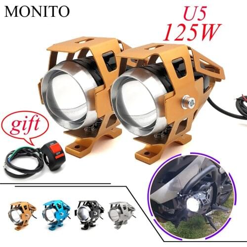 2 Pcs U5 Motorcycle Led Headlights Auxiliary Lamp Chip Motorbike Accessories Spotlights Accessory DRL Fog Spot Head Light 125W