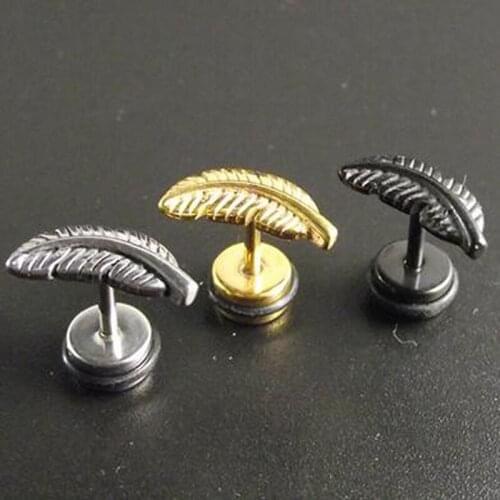 2 pieces Cute Brand Vintage Black Silver Gold 316L Stainless Steel Vintage Leaf Stud Earrings Piercing Body Jewelry Men Women