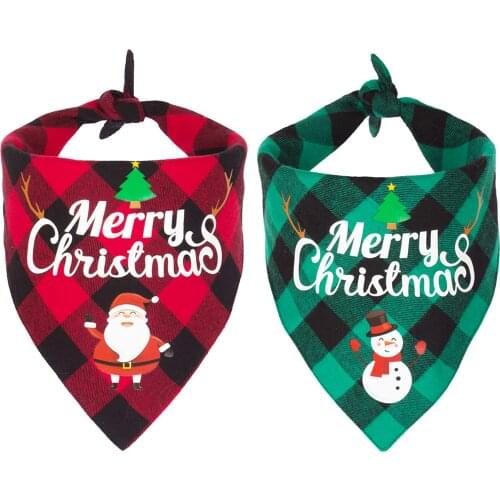 2 Pack Dog Bandana Christmas Classic Plaid Pet Scarf Triangle Bibs Kerchief Merry Christmas Santa Snowman Print Pet Bandana