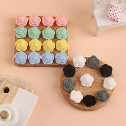 Kovict 200/500pcs Silicone Beads Flower Baby Teethers BPA Free Rose Baby Teething For Necklace Chewable Toy For Teether Silicone