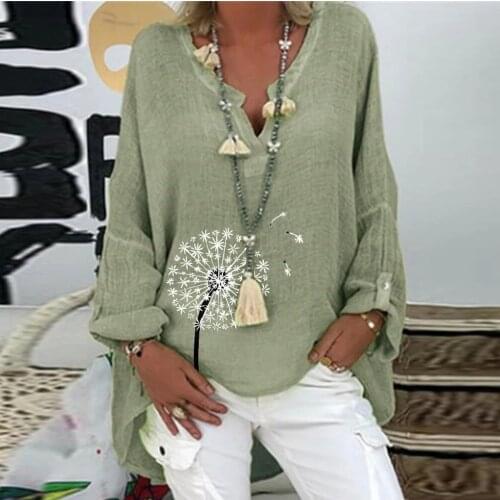 4#Plus Size Women Blouses Cotton Line Casual Long Sleeve Floral Print Loose V-neck Shirt Blouse Top Elegant Pullover S-5XL кофта