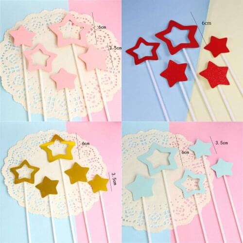 5pcs Cake Flag Colorful Star Cupcake Toppers Baby Shower Birthday Party Decorations Kids Wedding Decoration Cake Toppers