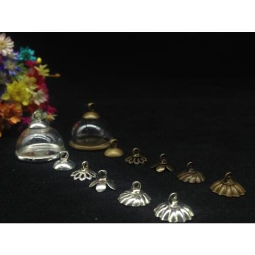 5ets/lot 18mm half hollow Glass dome cover classic base cap set glass vial pendant DIY glass globe bubble wish bottle necklace