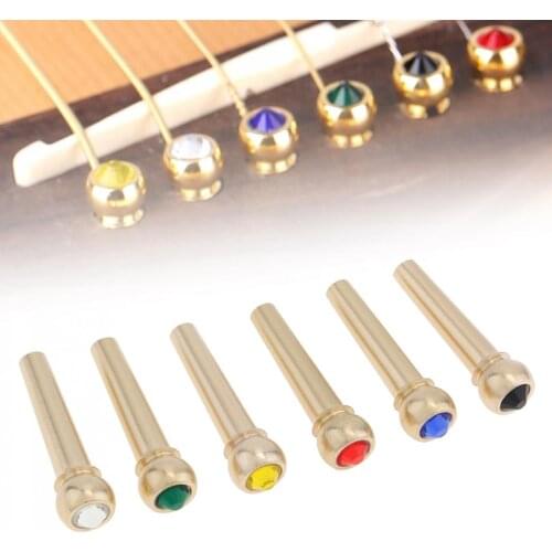 Guitar Bridge Pins 6pcs Pure Copper Brass Colorful Crystal Head Bridge Pins for Folk Acoustic Guitar