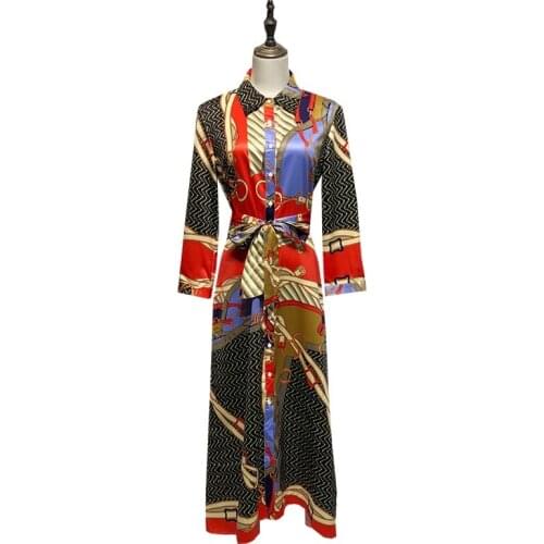 80s Maxi Dress 3 Sizes Chain Patchwork Printed Chic Vintage Retro Style Blogger Fashionable Slim Fit Belt