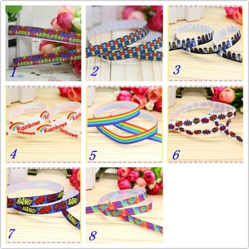 3/8'' Free shipping autism bang printed grosgrain ribbon hairbow headwear party decoration diy wholesale OEM 9mm S175