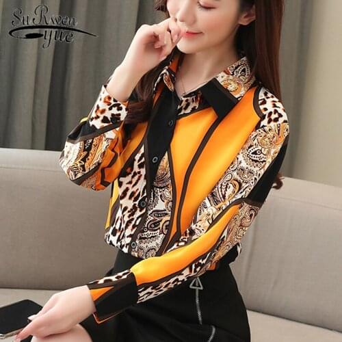 Vintage Leopard Chiffon Blouses Women Long Sleeve Shirts New Korean Printing Ladies Tops 2020 Blusas Mujer De Moda 8092 50