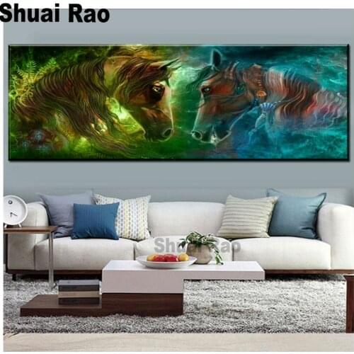 Large abstract two horse fantasy art Diy Diamond Painting Full square round drill Diamond Embroidery mosaic 5D home puzzle decor