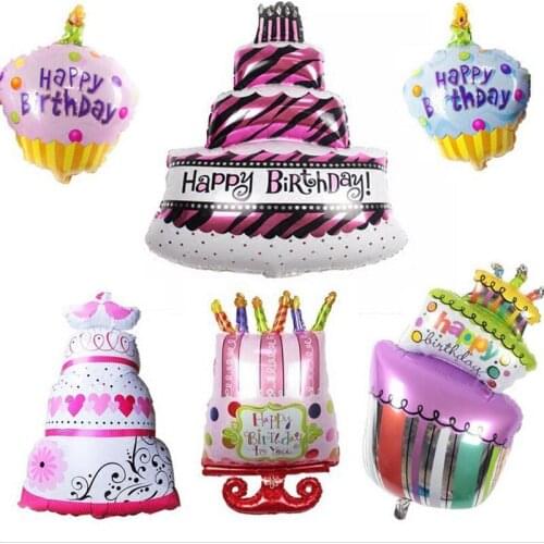 Blue Pink Large Cake Happy Birthday Foil Balloons for Baby Kids Birthday Party Decorations