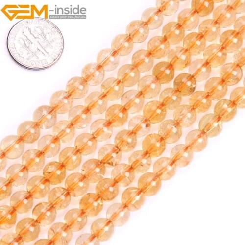Gem-inside 7-11mm 15inch Natural Round Smooth Genuine Citrine Beads For Jewelry Making Beads DIY Beads Bracelets For Women Gift