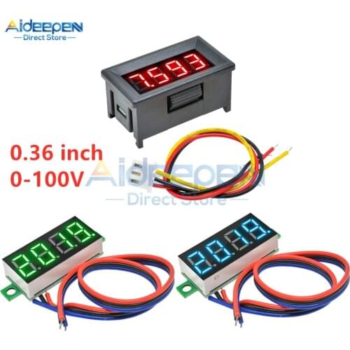 0.36 inch DC 0-100V Mini 3 Wires 4 Bit LED Digital Voltmeter 0.36" DC 0.000V-100.0V Voltage Meter Voltage Tester 12V 24V