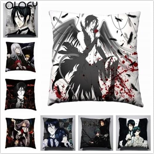 Black Deacon Anime Characters Decorate Square Polyester Soft Pillowcase 45x45cm Home Bedroom Office Hotel Decorative Pillowcase