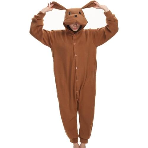 Fleece Teddy Dog Kigurumi Unisex Brown Onesie Halloween Costume Animal Adult Pajamas Winter Sleepwear For Cosplay Carnival Party