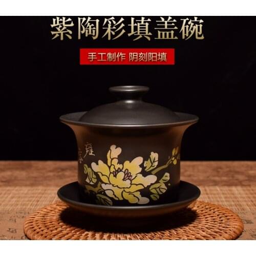 Chinese Jianshui Purple Clay Pure Handmade Gaiwan Cup Ceramic Water Cup TeaCups Kung Fu Tea Set Drinkware Tea Ceremony