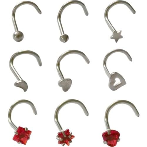 CHUANCI 9pcs/Lot Screw Prong Nose Studs Nose Ring Body Piercing Jewelry Small Earring For Woman Girls Nostril Piercing 20G