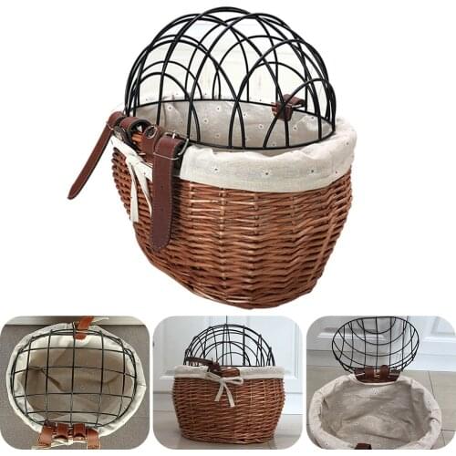 Cat Dog Bicycle Front Handlebars Basket Pets Seat Handwoven Wicker MTB Road Bike Basket Pet Cat Dog Carrier Cycling Accessories
