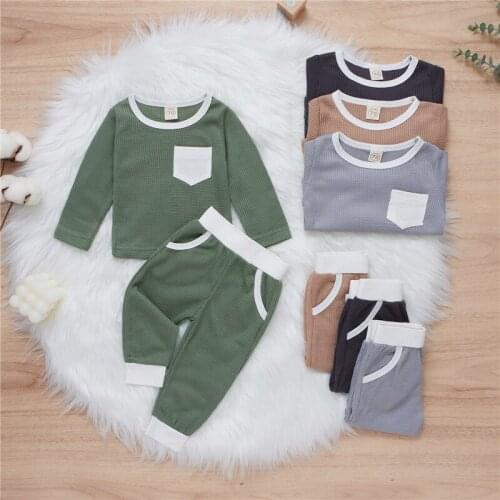 0-36 Months Baby Suits Walf Checks Stitching Long Sleeves Sweatshirt + Elastic Waist Casual Pants Outfits For Baby Boys Girls