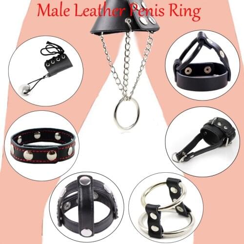 Leather Cockring Chastity Cage Ball Stretcher Penis Enlargement Pump Weight Stretching Device Male Delay Lasting Trainer Sex Toy