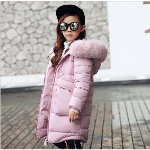 2018 Fur Hood Jacket for Girls Children Snow Wear Parka Thick Cotton-Padded Christma Winter Coat long down Coats