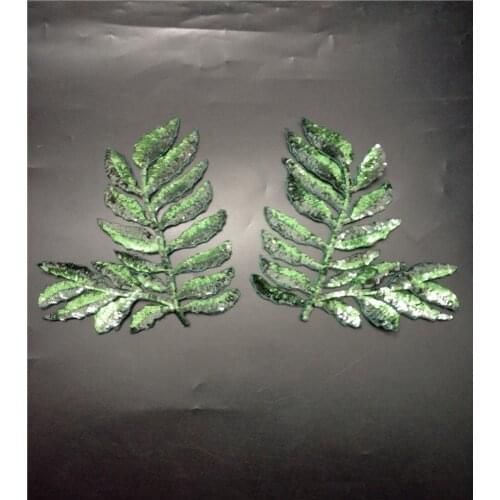 Fashion Green leaf sequins patches for clothing Embroidery leaves iron on patch high quality parches bordados para ropa