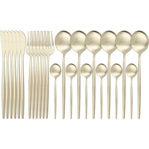 24pcs/48pc Champagne Gold Cutlery Set 304 Stainless Steel Dinnerware Set Spoon Fork Knife Flatware Set Kitchen Tableware Set Hot