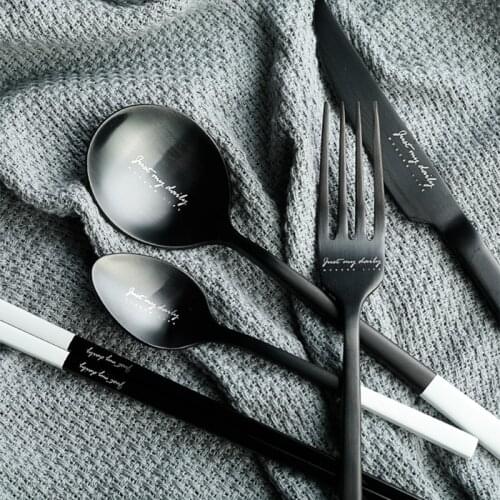 Nordic Stainless Steel Cutlery Set Black and White Western Tableware Knife Fork Spoon Set Chopsticks Creativedinnerware Set