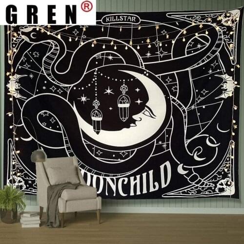 GREN Tapestry Moon Flower Wall Hanging Fabric Mural Background Cloth Wall Rugs Towel Beach Fabric Blanket Dorm Living Home Decor