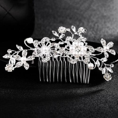 New European and American wedding jewelry headdress pearl rhinestone bridal wedding hair comb bridal insert comb