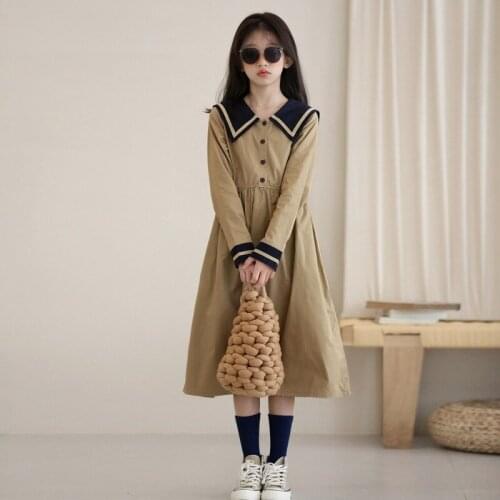New Autumn ChildrenS Clothing Navy Lapel Trend Preppy Style Long Sleeve Dress For 6-18Y Girls Dress girls casual Dress CL616