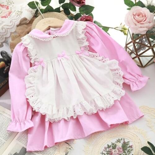 Autumn Childrens New-style Cute Vintage Spanish Dress Bow Middle-and-long Kids Dresses for Girls