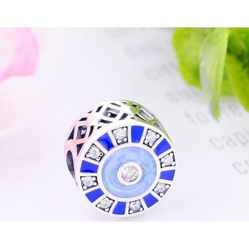 Fit Original Pan Charm Bracelet 925 Sterling Silver Blue Turkish Watchfull Evil Eye Zirconia Crystal Beads Making Berloque