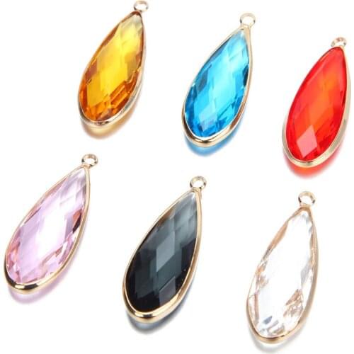 4PCS Drop Shaped Cut Face Transparent Glass Pendant Charms for Jewelry Making Necklace Findings DIY Brass Accessories