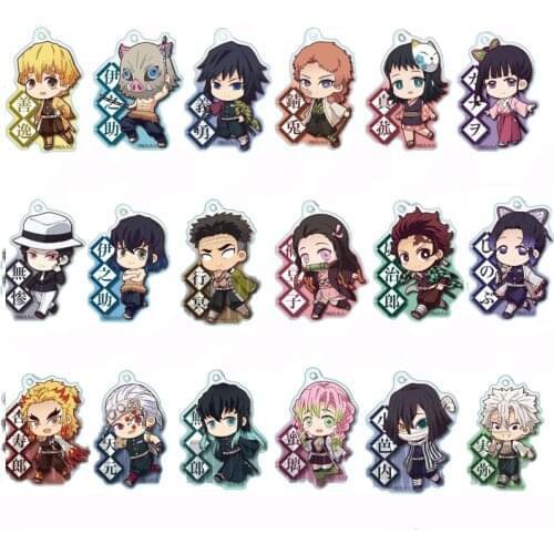 RJ 23pcs Anime Demon Slayer Kimetsu no Yaiba Keychain Cute Acrylic Tanjirou Nezuko Agatsuma Zenitsu Rengoku Keyring Fans Gift