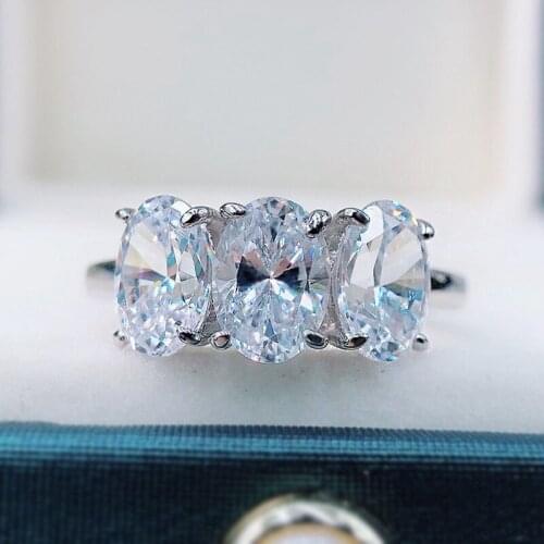 Luxury classic 925 Sterling Silver Oval Cut Created Moissanite Gemstone Wedding Party Couple Rings Fine Jewelry Wholesale