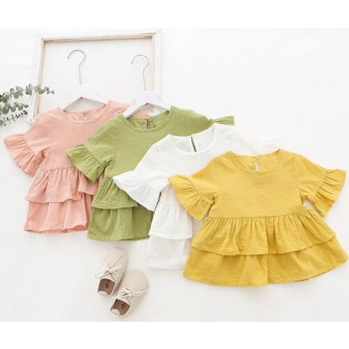 Baby Girls Clothes Summer Shirt Kids Short Double Layer Lotus Leaf Sleeve Crop Top Tee Shirt 0-5Yrs Blouse