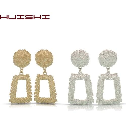 HUISHI Earrings Metal Women Earrings New Elegant Big Vintage Drop Earrings Gold Silver Color Geometric Statement Drop Earring