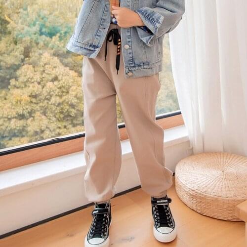 Autumn Spring Casual Pants Children Elastic Waist Loose Trousers With Pockets Kids Outdoor Daily Long Pants Clothes 5-14 Years