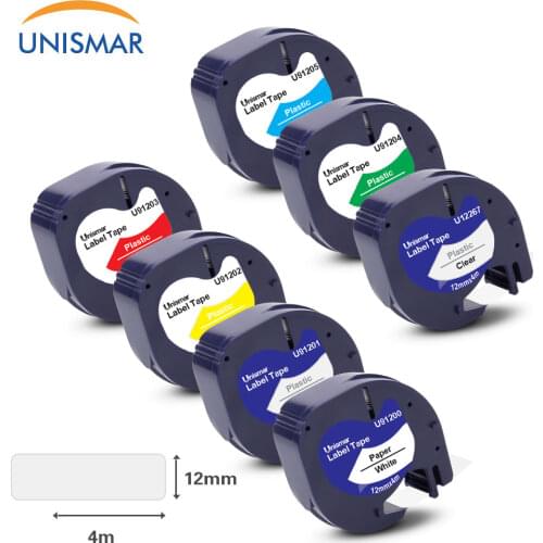 Unismar 1/2" Black on Clear Plastic Label Tape 12267 16951 16952 Compatible for DYMO LT Label Maker LT-100H Plus LT-110T QX-50